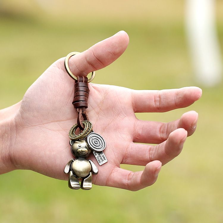 Brown Leather Keychain Alloy Cute Bear Personalized Key Key Chain.Wonderful Gift view 2