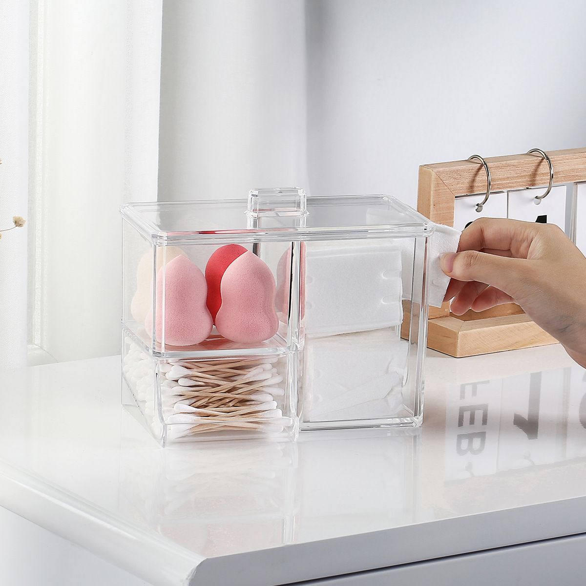 Holder Cotton Pads Holder Cotton Balls Holder Container with Lid and Cotton view 2