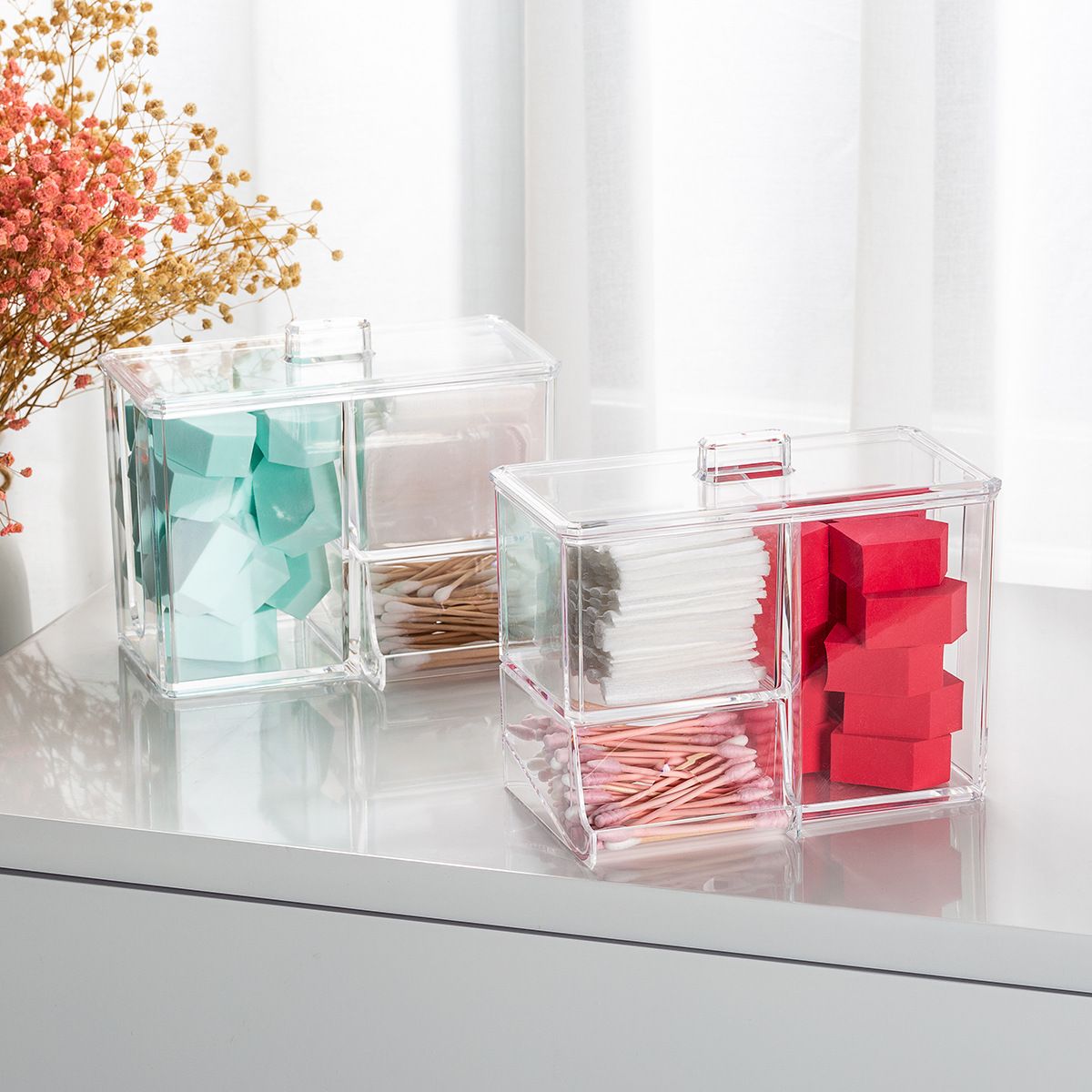 Holder Cotton Pads Holder Cotton Balls Holder Container with Lid and Cotton view 4