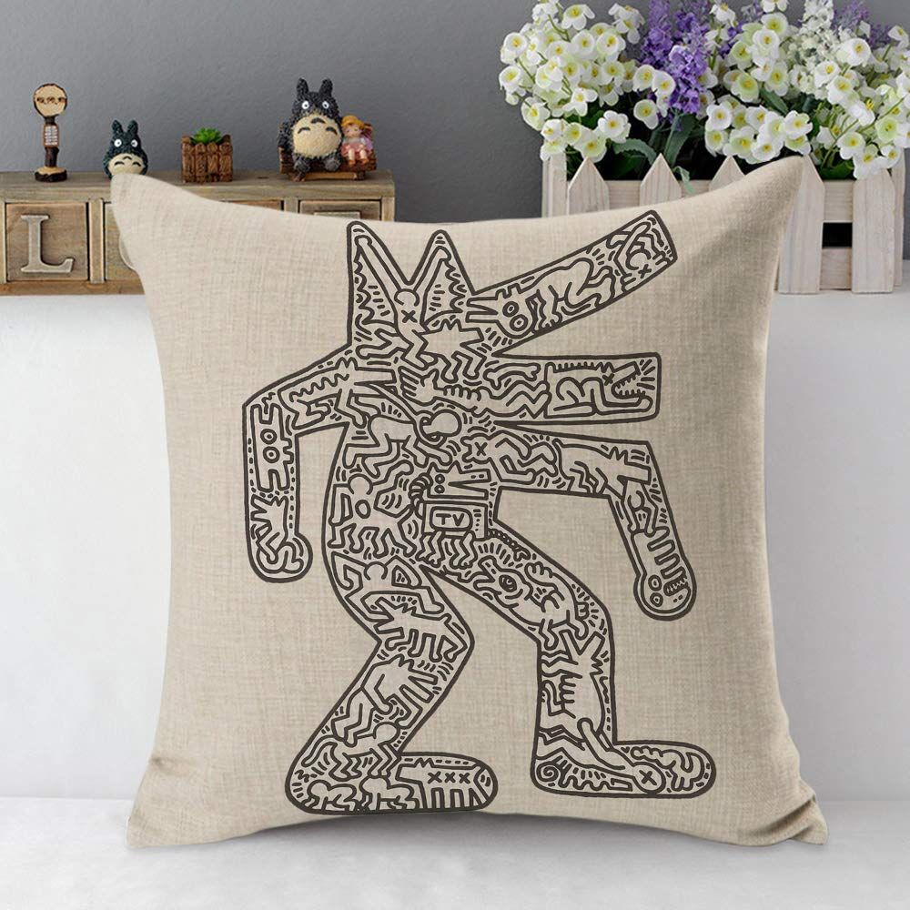 Pillow Cases Modern Haring Abstract Graffiti Printing Grey Balck Throw Pillow view 4