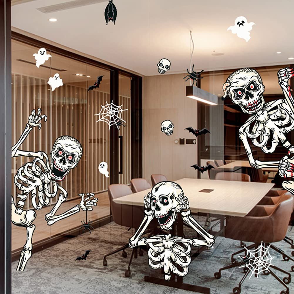 Halloween Window Clings,Skeletons Skull Window Stickers,Halloween Decorations view 3