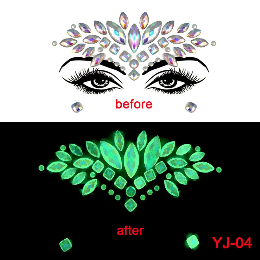 Luminous Face Gems Tattoo Stickers Body Jewelry Glow in the Dark Fluorescent view 3
