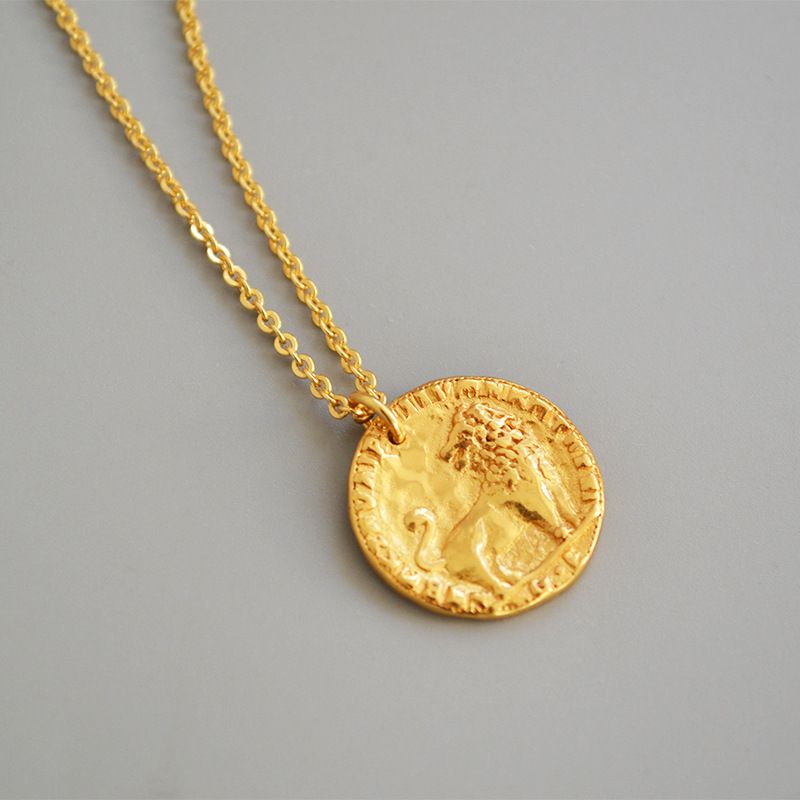 Stainless Steel Animal Lion Coin Disc Pendant Necklace Diamond Galaxy Fashion view 3