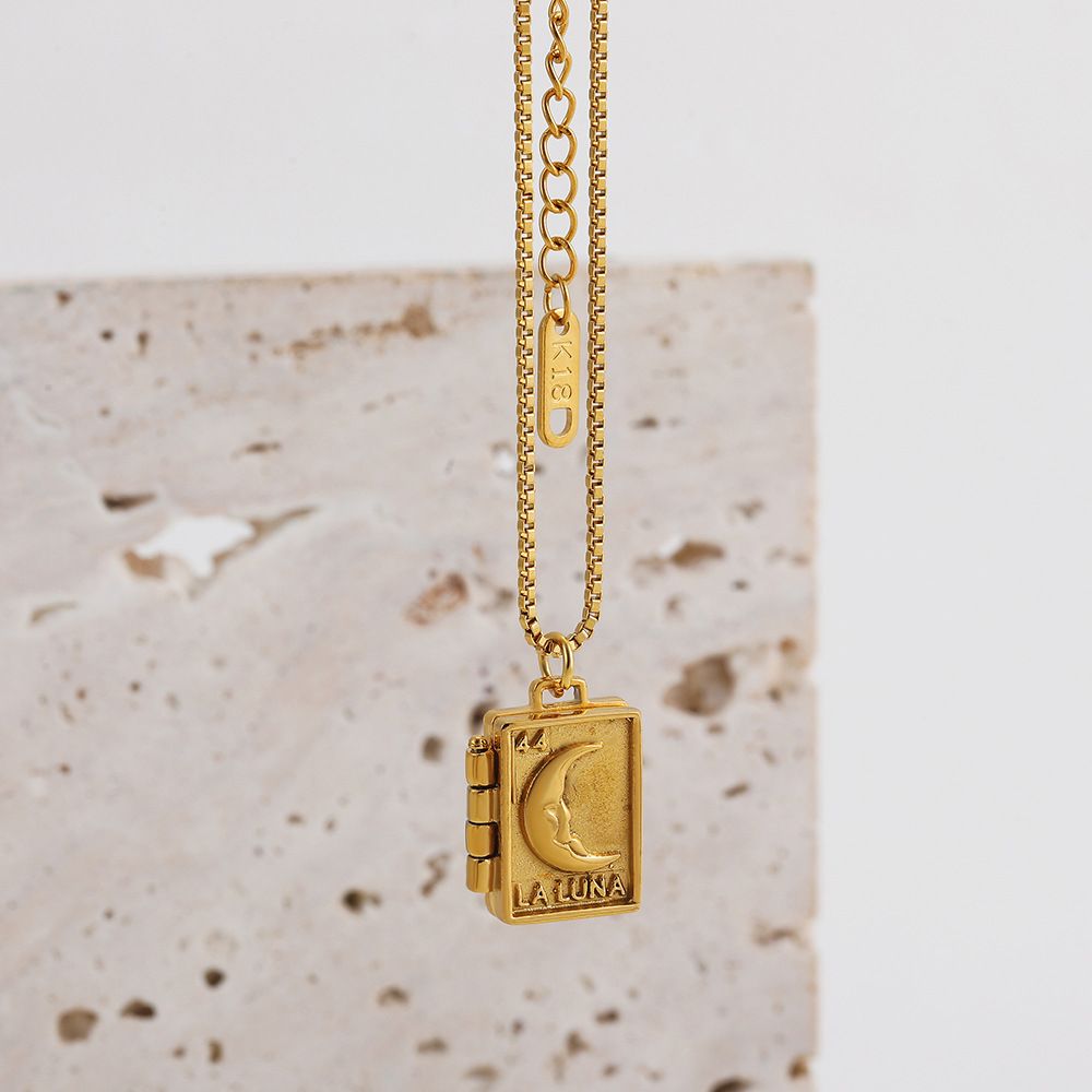 Retro Gold Color Oval Pendant Photo Frame Locket Necklace Evil Eyes Stainless view 2