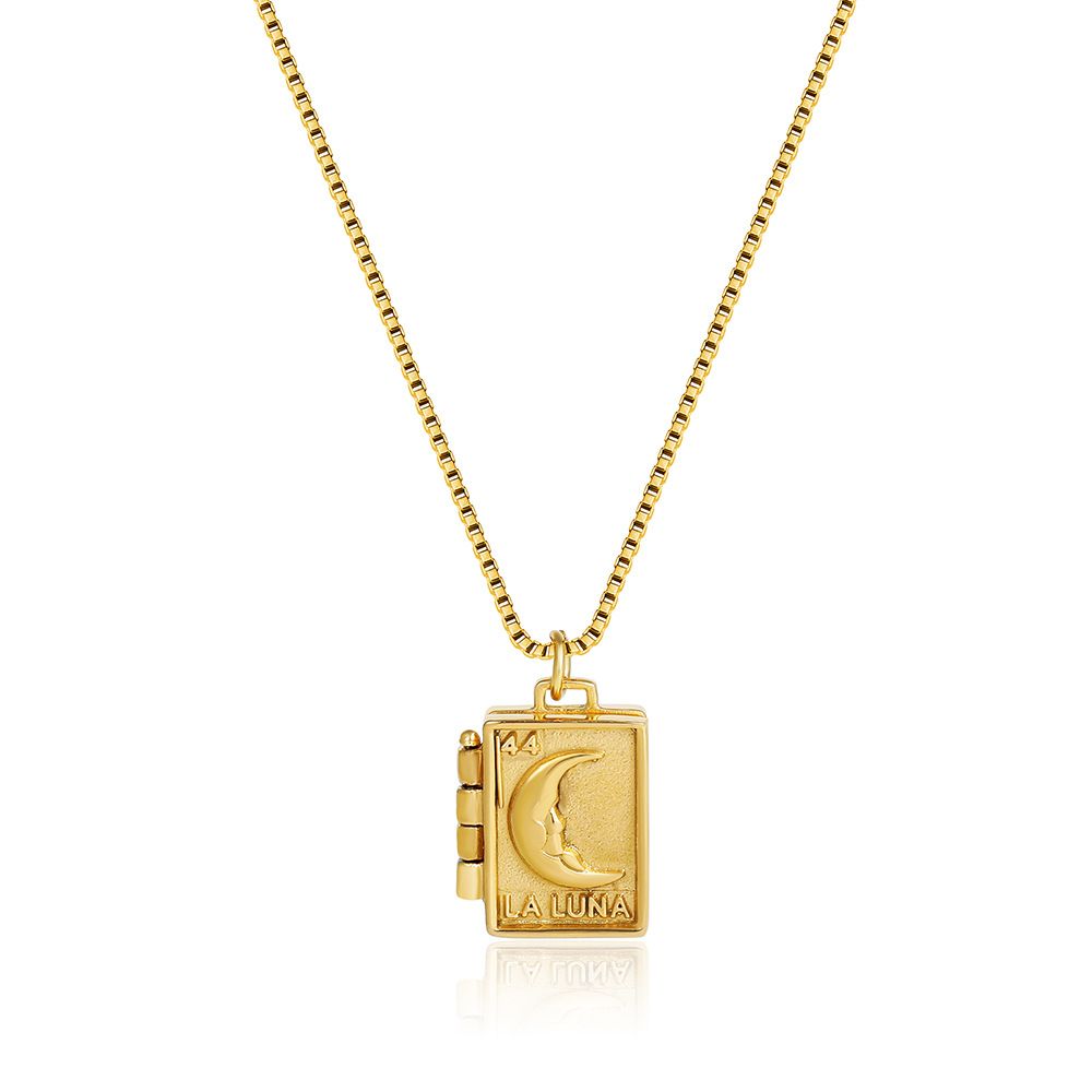 Retro Gold Color Oval Pendant Photo Frame Locket Necklace Evil Eyes Stainless view 3