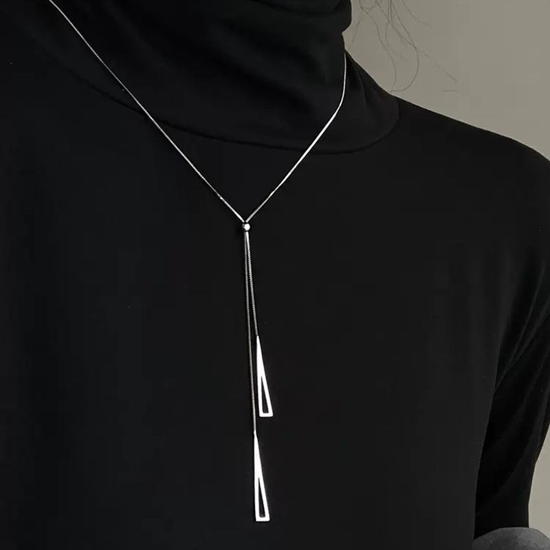 Vintage Hollow Triangle Necklace Silver Necklace Geometric Y Drop Necklace view 4