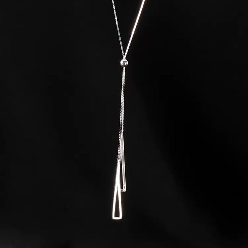 Vintage Hollow Triangle Necklace Silver Necklace Geometric Y Drop Necklace view 5