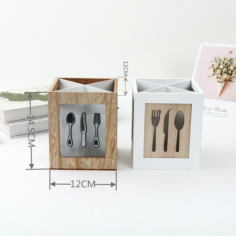 Western Cutlery Box Tableware Wooden Utensil Basket Cutlery Holder for Kitchen view 3