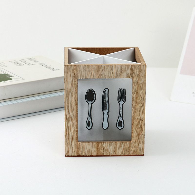 Western Cutlery Box Tableware Wooden Utensil Basket Cutlery Holder for Kitchen view 4