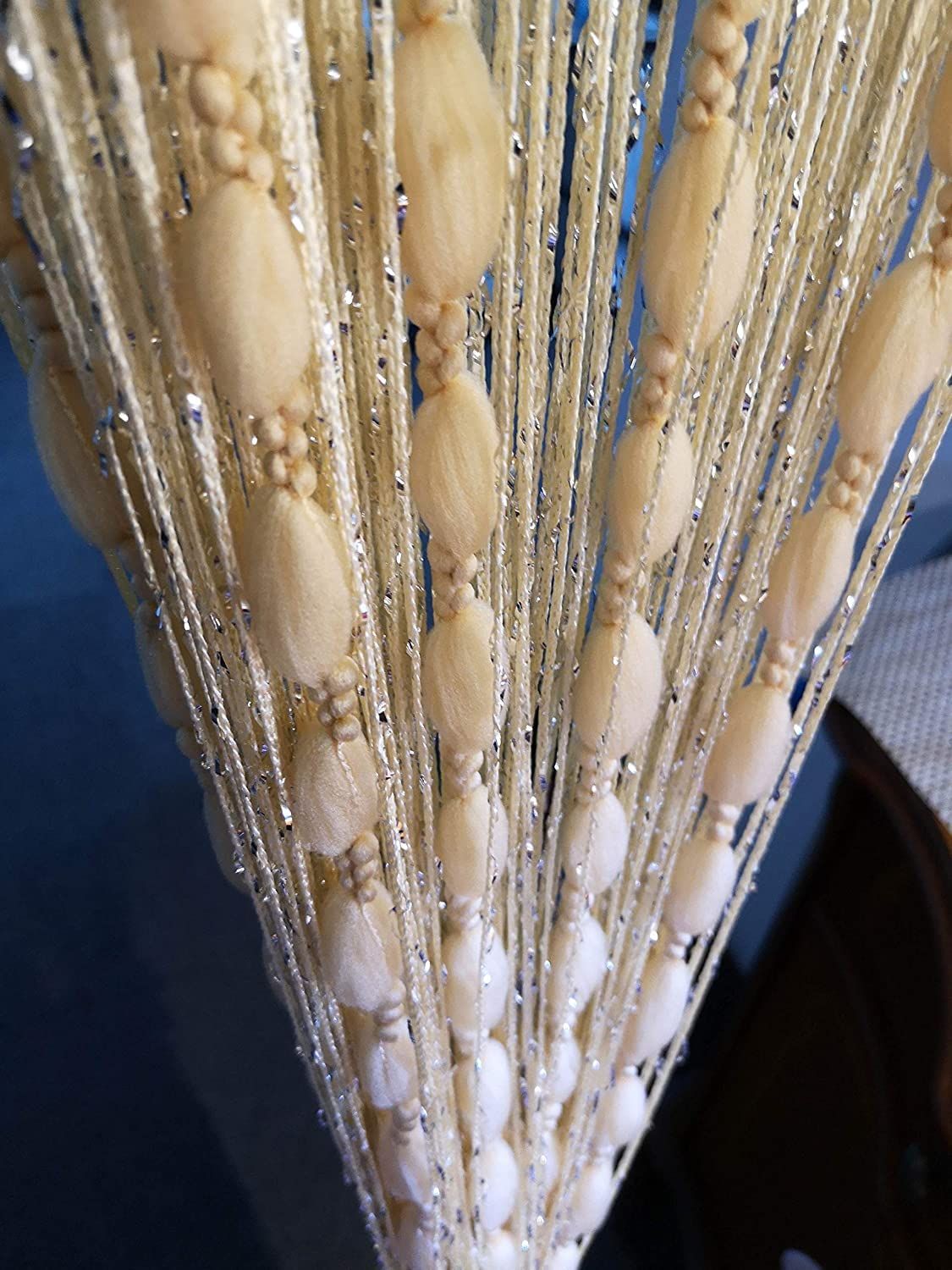 Curtains Beige Panel Soft Balls Romantic Glitter Fringe Room Divider Home view 3