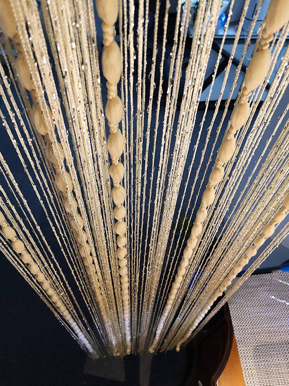 Curtains Beige Panel Soft Balls Romantic Glitter Fringe Room Divider Home view 4