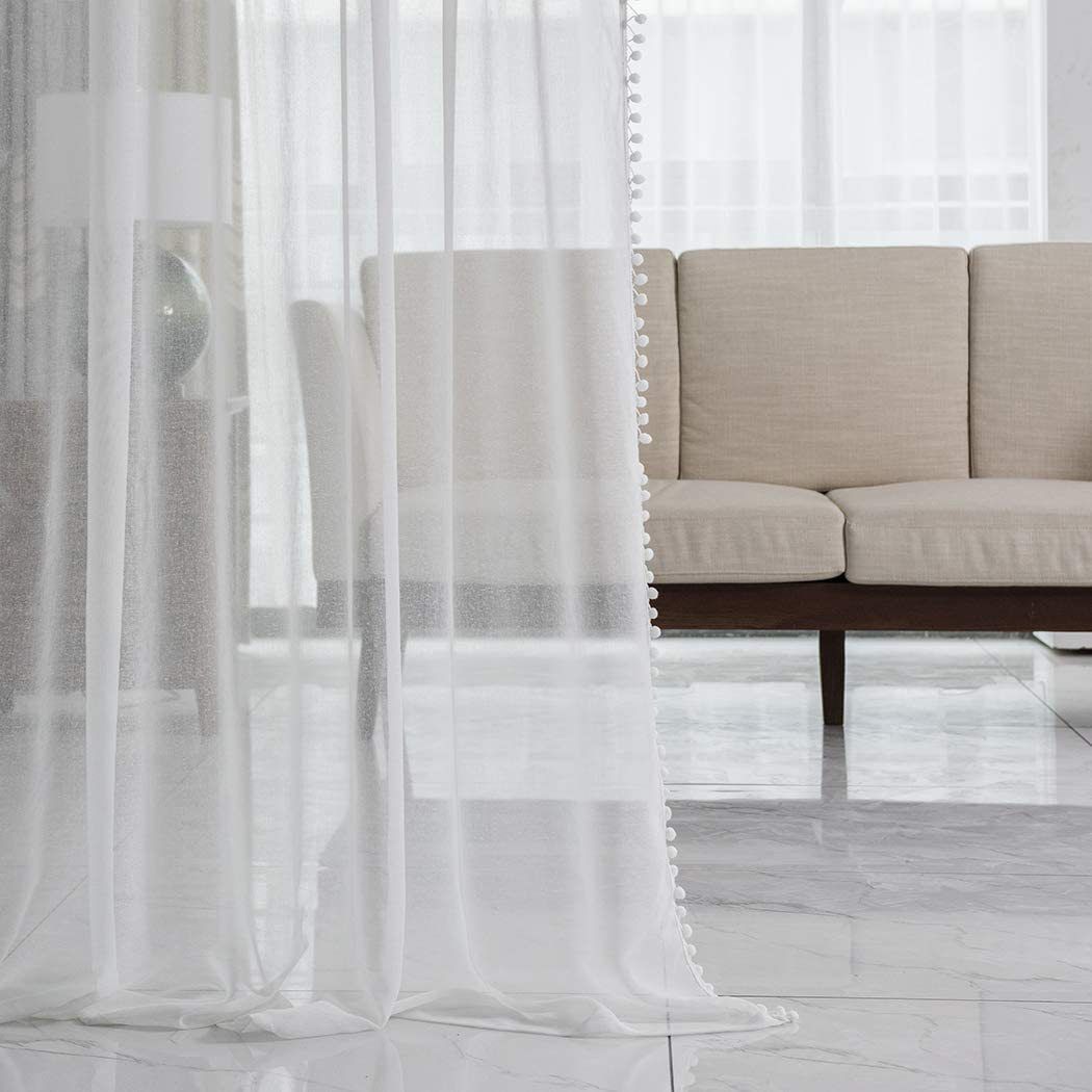 Linen Look Curtains - Rod Pocket Voile Semi-Sheer for Living and Bedroom view 5