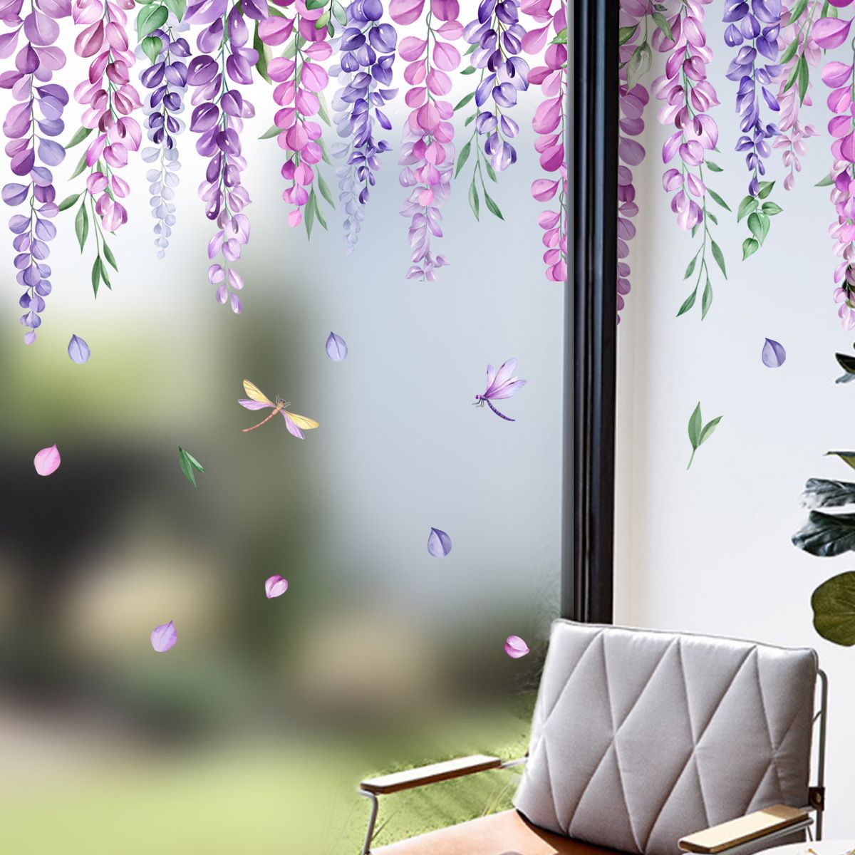 decalmile Flower Double Sided Window Clings Hanging Vine Floral Leaf Window view 2