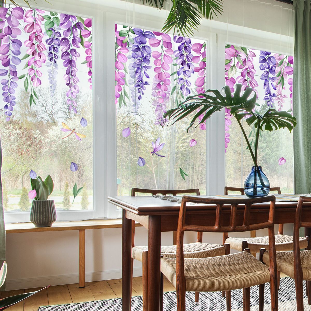 decalmile Flower Double Sided Window Clings Hanging Vine Floral Leaf Window view 3
