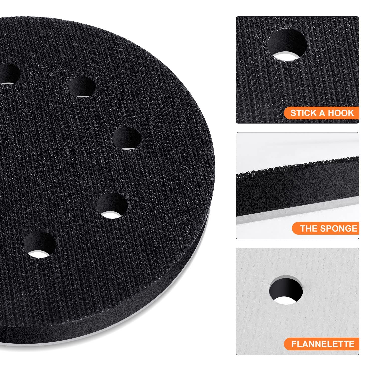 2 Pack Soft Density Interface Pads 5 Inch 8 Holes Hook and Loop Sponge Cushion view 2