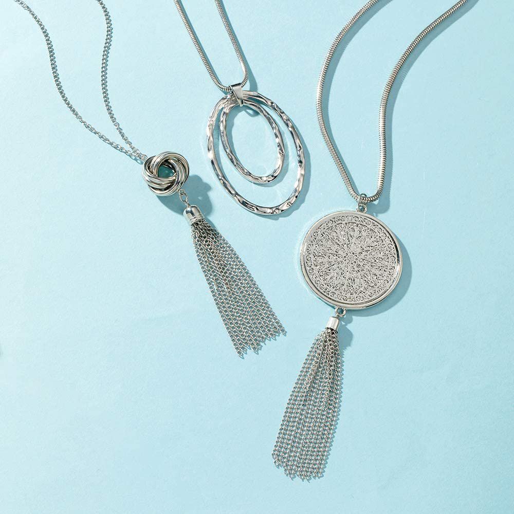 Silver Choker Necklaces for Women Trendy Layering Circle Bar Pendant Chain view 2