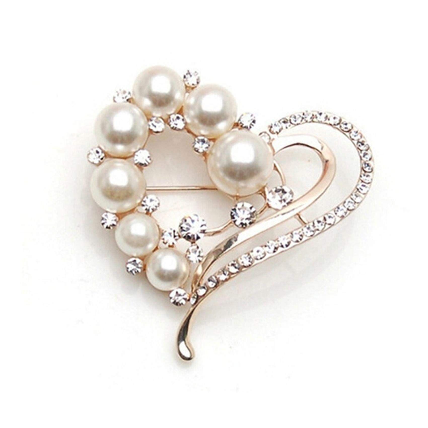 Love Heart Brooch Simulated Rhinestone Pearl Brooch Heart Scarf Brooch for