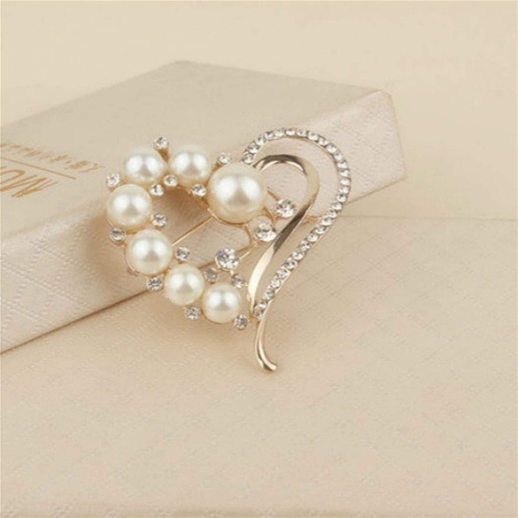 Love Heart Brooch Simulated Rhinestone Pearl Brooch Heart Scarf Brooch for view 4