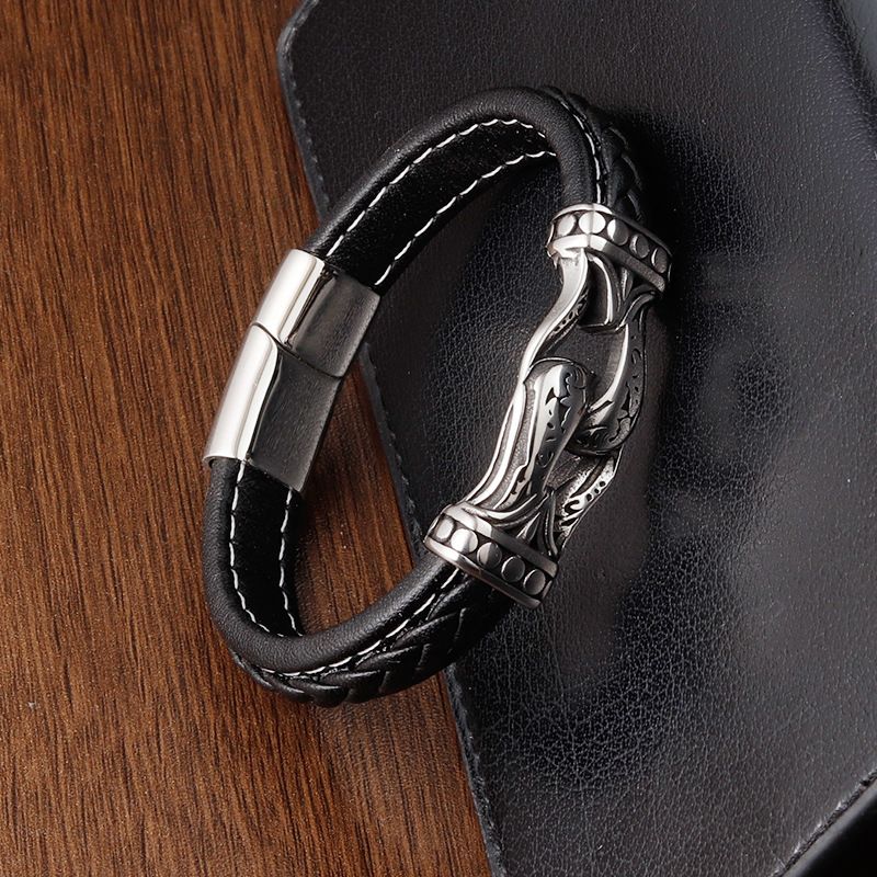 Bracelet with Buckle and Multiple Layers of Woven Leather for Men Titanium view 3