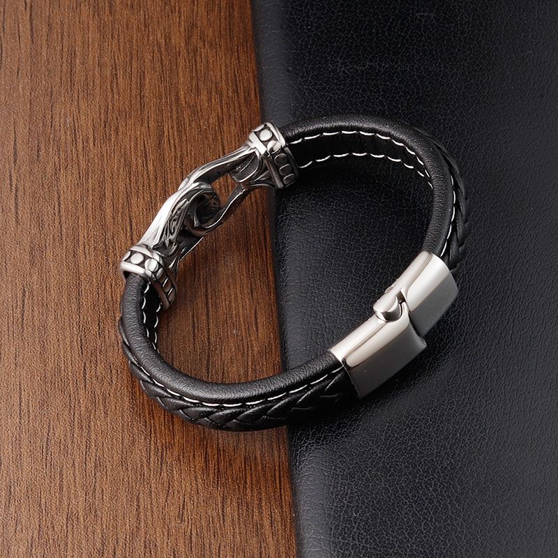 Bracelet with Buckle and Multiple Layers of Woven Leather for Men Titanium view 5