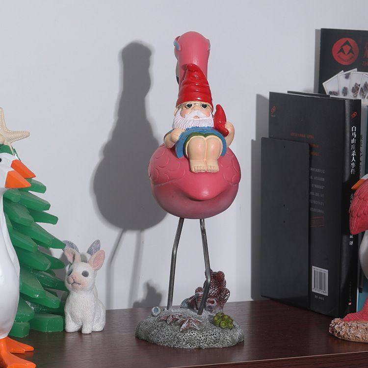 Garden Gnome Statue Outdoor Fun Garden Gnome Riding Flamingo Lawn Patio Artist view 5