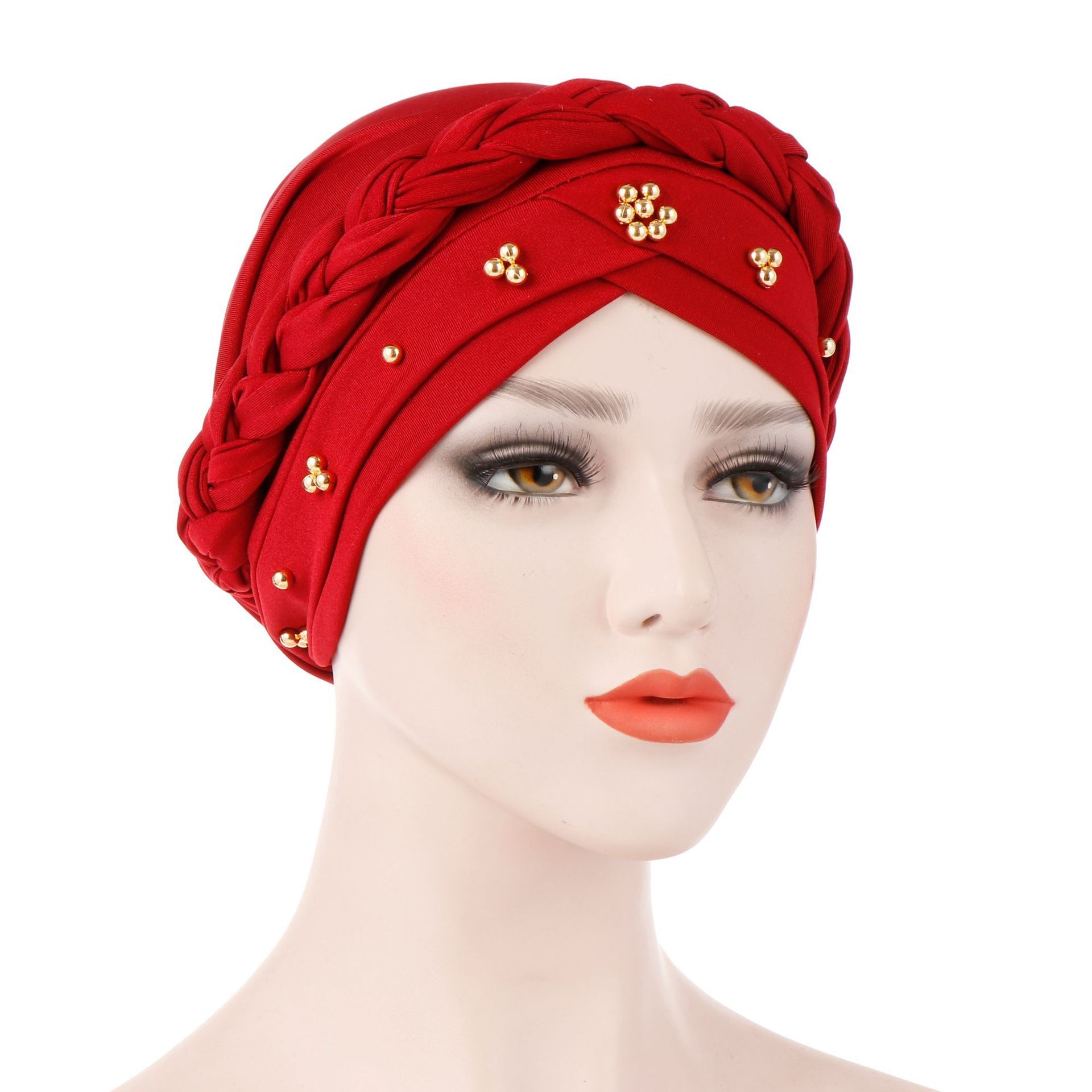 African Women Twisted Beaded Braid Head Wraps Pre-Tied Chemo Headscarf for view 4