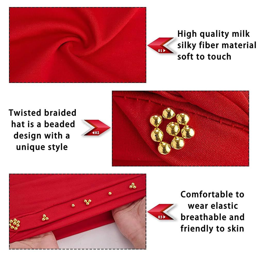African Women Twisted Beaded Braid Head Wraps Pre-Tied Chemo Headscarf for view 5