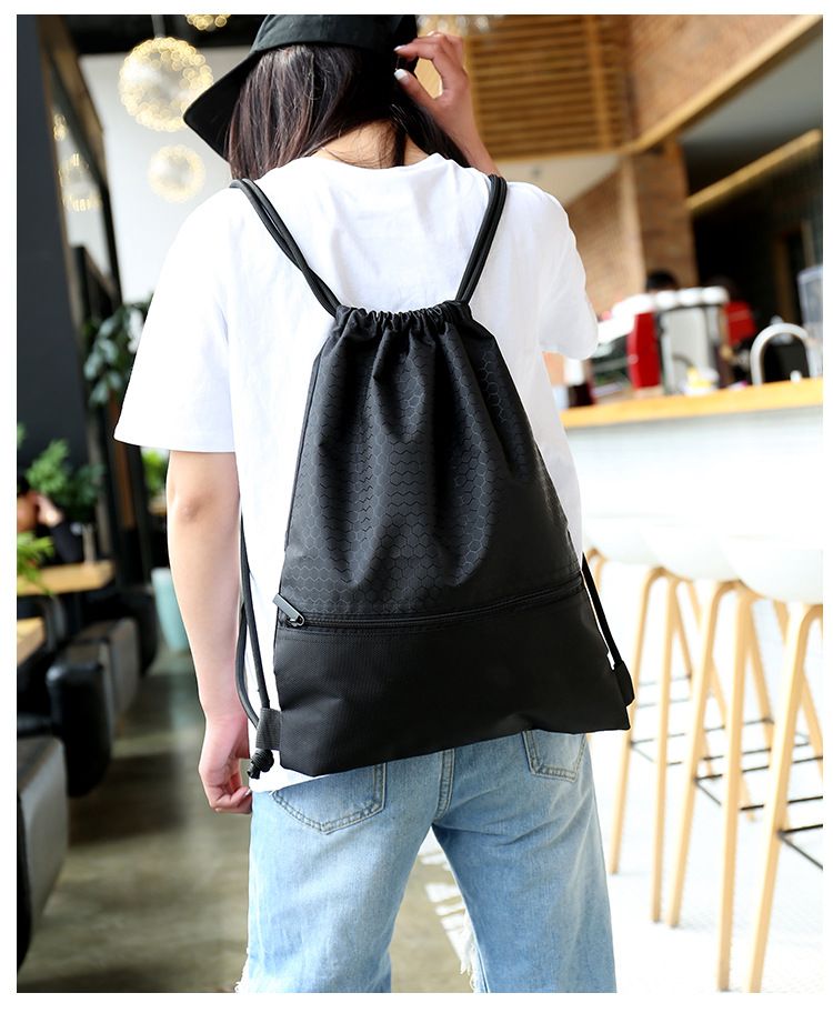 Drawstring Backpack Bag, Waterproof Draw String Back Sack with Zip Pocket, Gym view 2