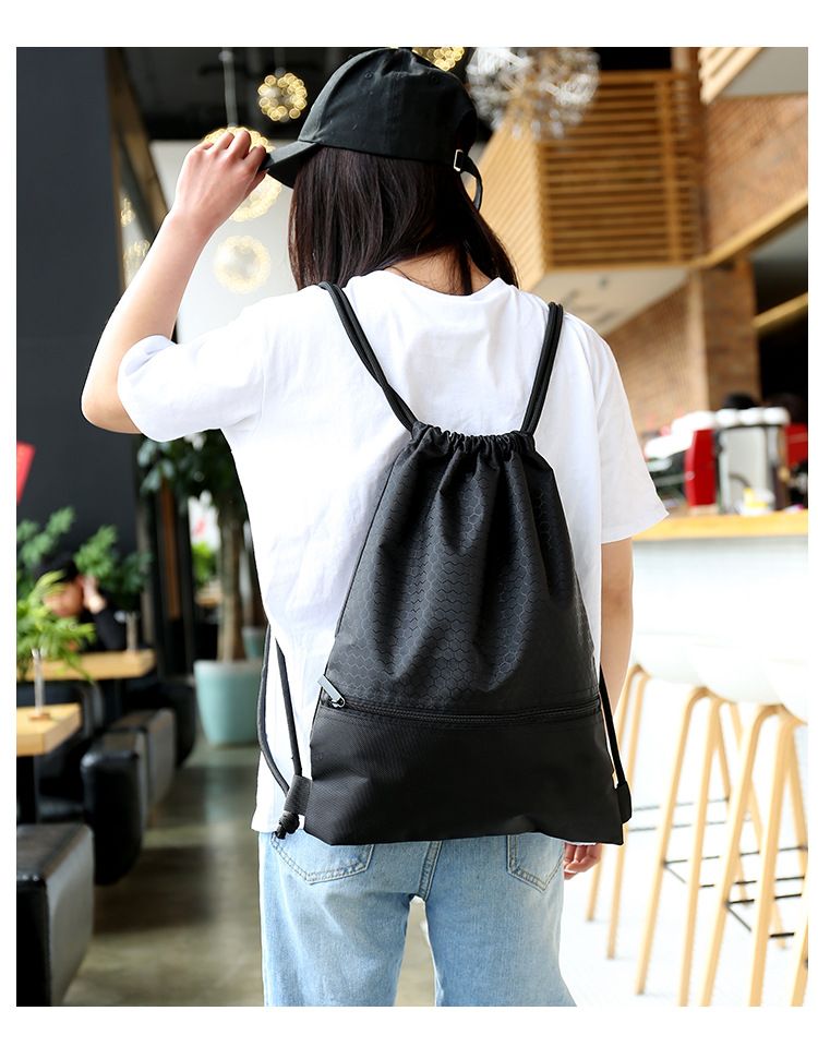 Drawstring Backpack Bag, Waterproof Draw String Back Sack with Zip Pocket, Gym view 3