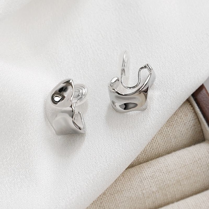 Chunky Silver Earrings For Women Small Silver Hammered Earrings Silver view 4