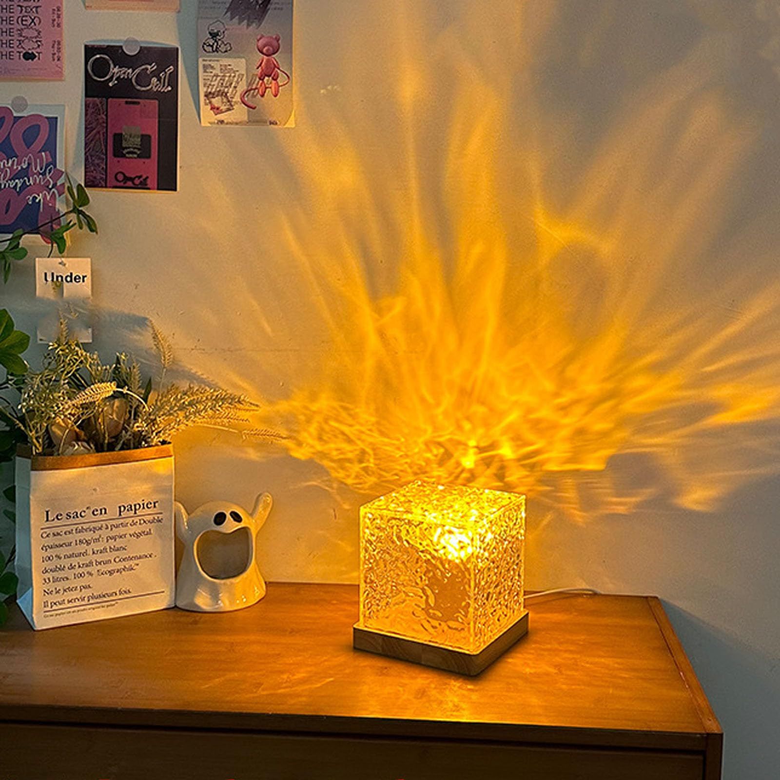 Cube Lamp, Wooden Base Ocean Wave Lamp, Water Wave Lamp, Midnight Aura Lamp view 5