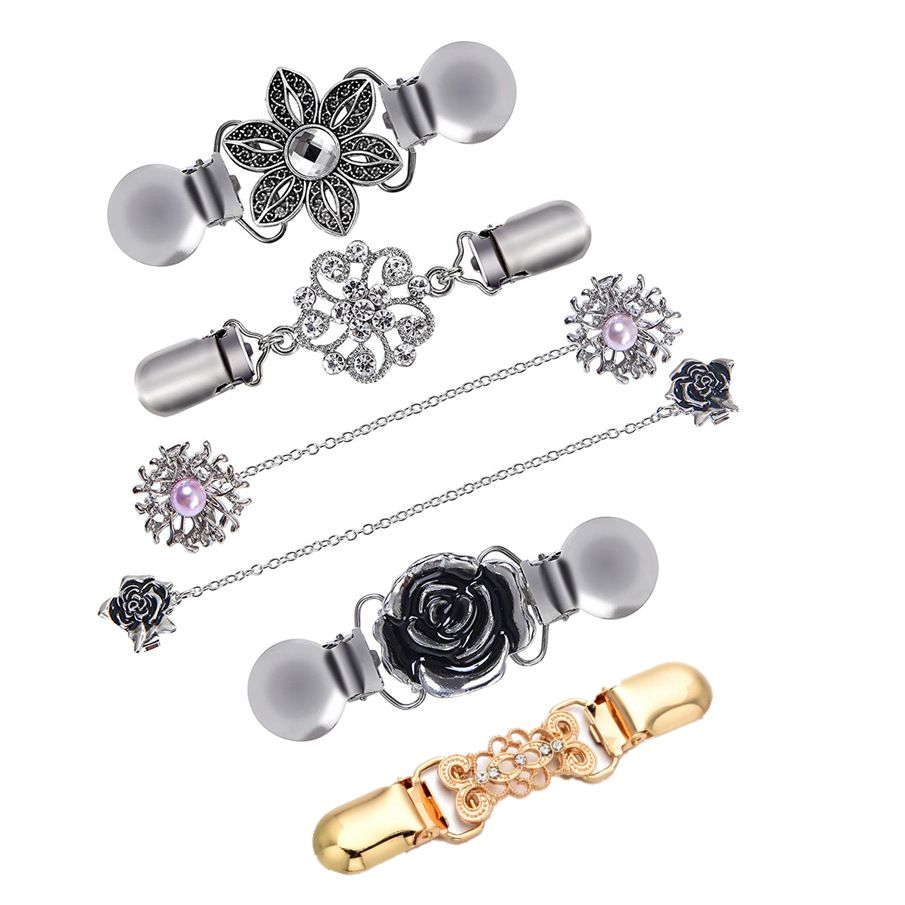 Brooch Clip,6pcs Chain Clip Cardigan Clip Sweater Clip Alloy Flower Cloak Clip