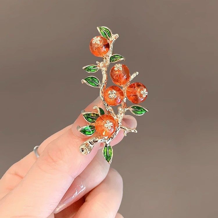 Cute Autumn Persimmon Brooch Lapel Pins Fruit Badge Good Lucky Persimmon view 3
