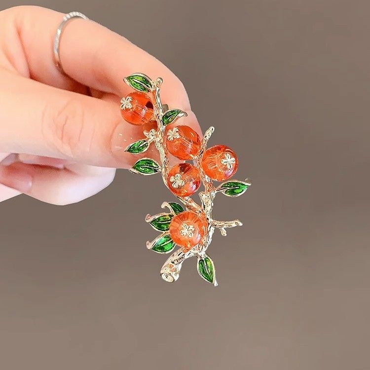Cute Autumn Persimmon Brooch Lapel Pins Fruit Badge Good Lucky Persimmon view 5