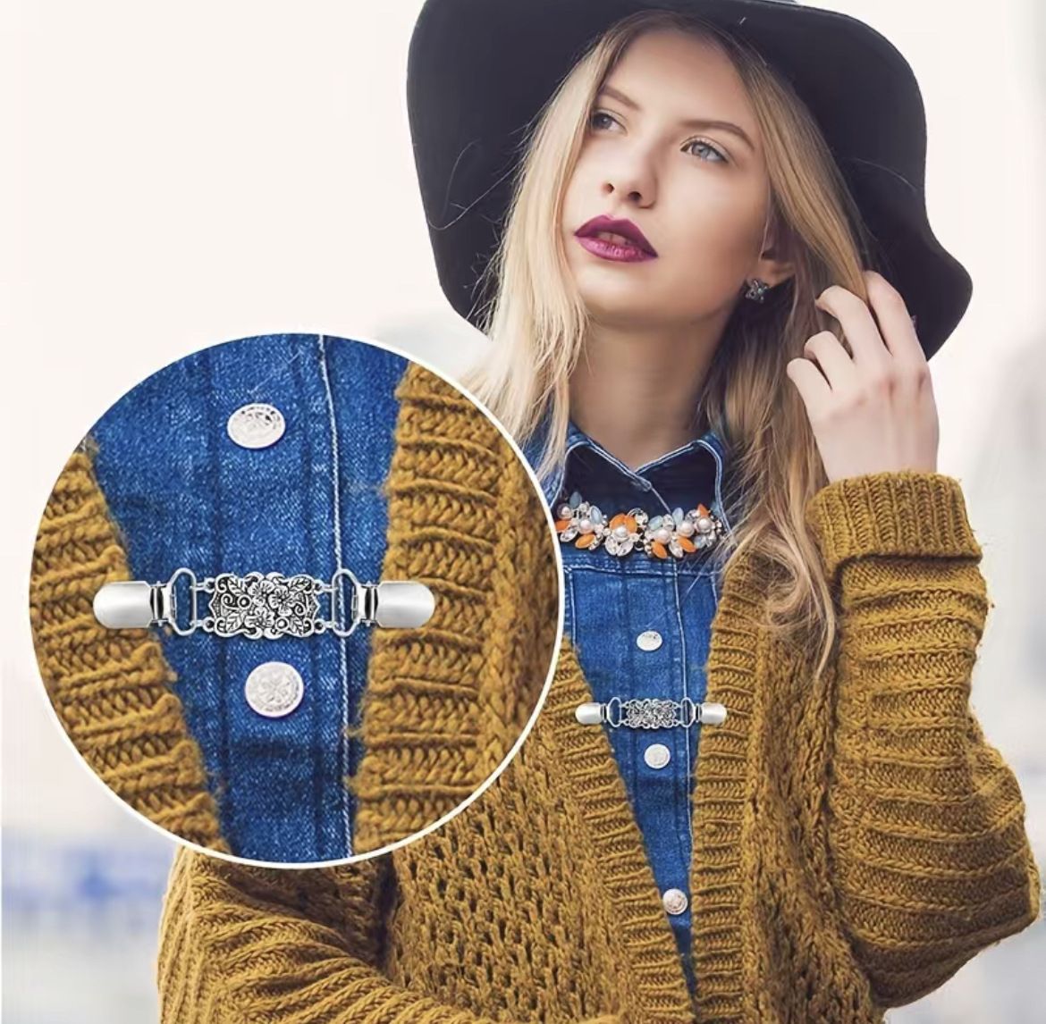 5 Pieces Vintage Sweater Shawl Clips Retro Cardigan Collar Clips Dress Shirt view 4