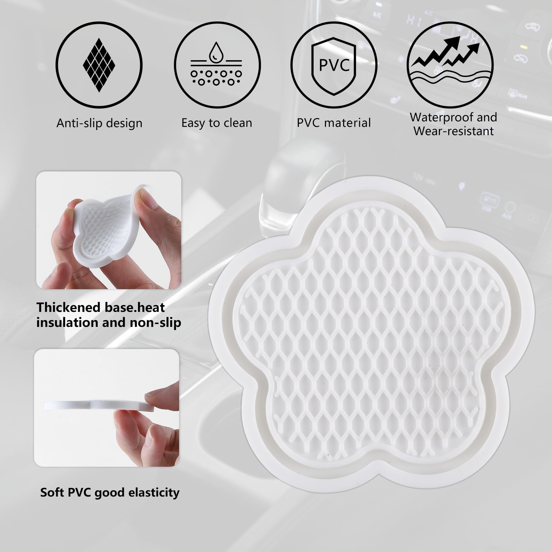 Car Cup Coaster, 4pcs Universal Non-Slip Cup Holder Coaster, PVC Flower Shaped view 2