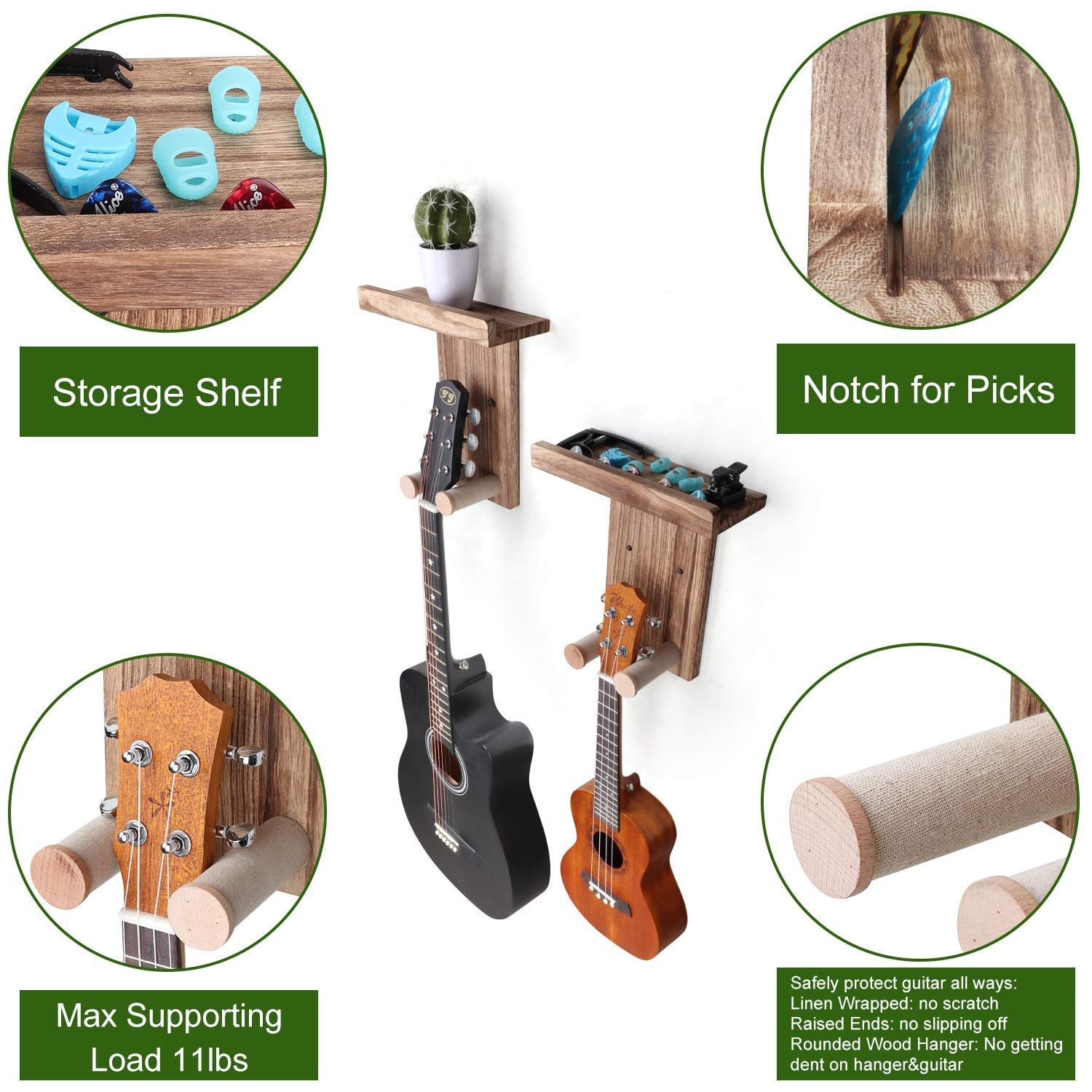 Guitar Wall Mount,Guitar Wall Hangers Holder Guitar Hangers Shelf with Pick view 5