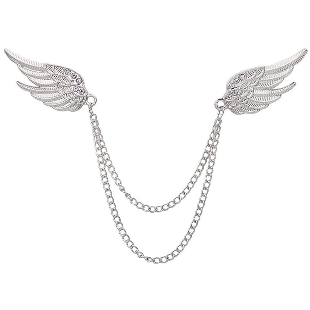 Angel Wings Tassel Chain Brooch Collar Pins. Metal Feather Lapel Pin