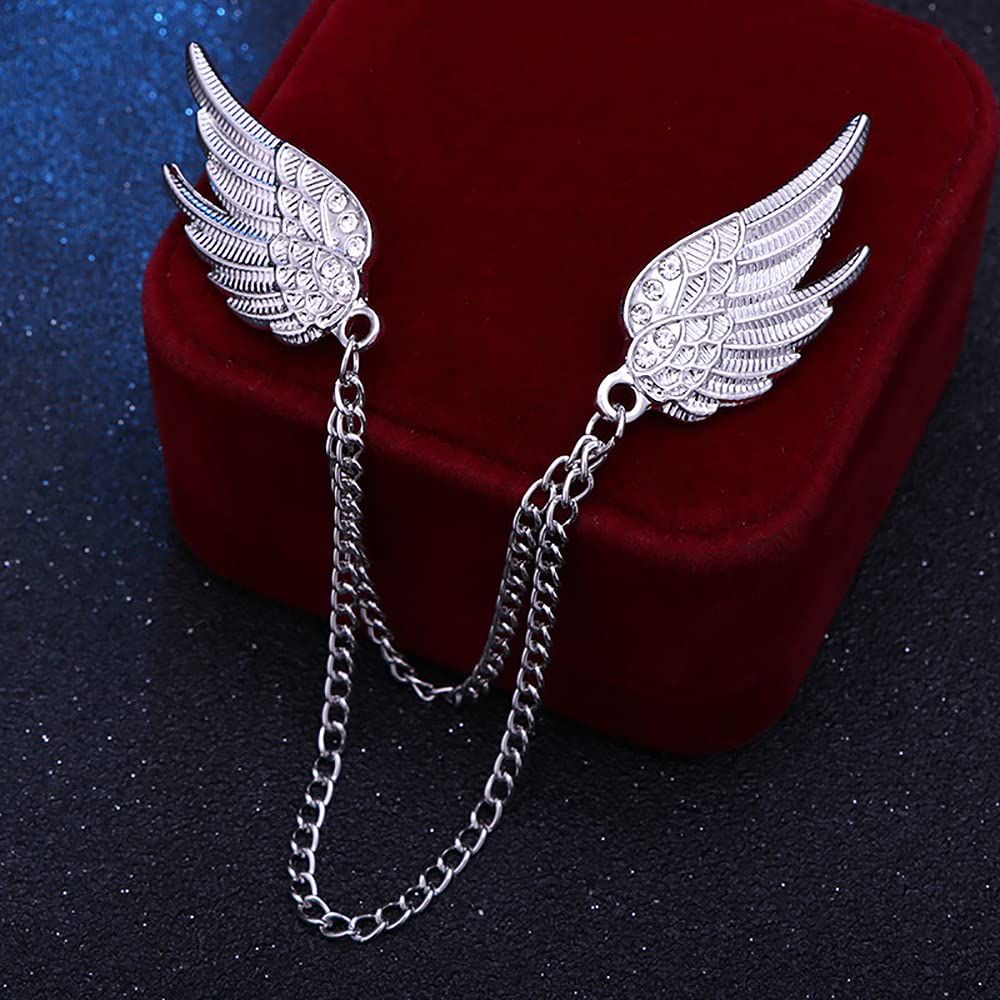 Angel Wings Tassel Chain Brooch Collar Pins. Metal Feather Lapel Pin view 3