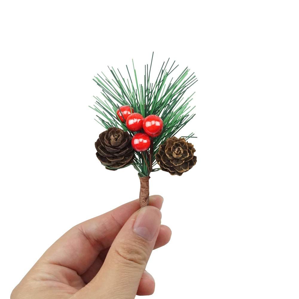 Red Berry Pinecones Pine Needles Stems Picks Artificial Winter Christmas
