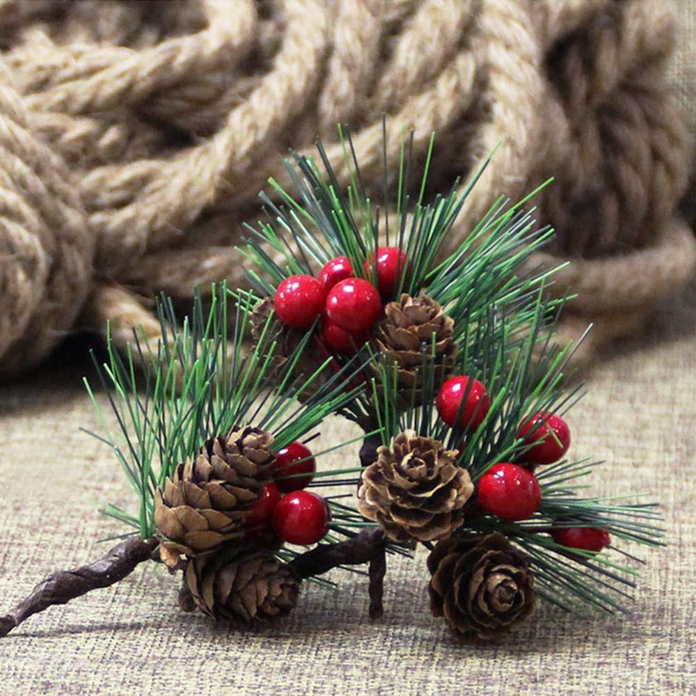 Red Berry Pinecones Pine Needles Stems Picks Artificial Winter Christmas view 3