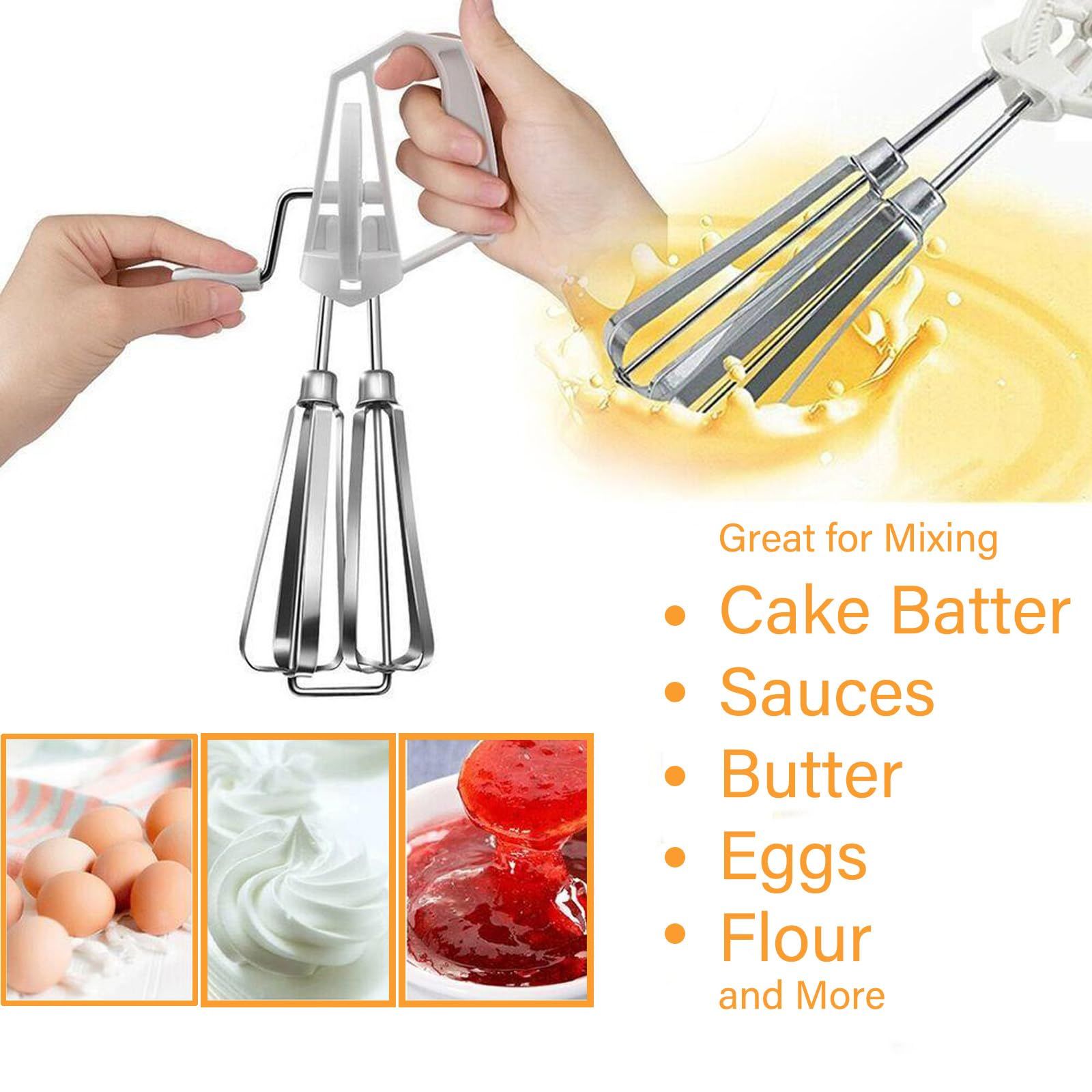 Kitchen Egg Beater, Egg Whisk Stainless Steel Rotary Manual Egg Beater Hand view 5