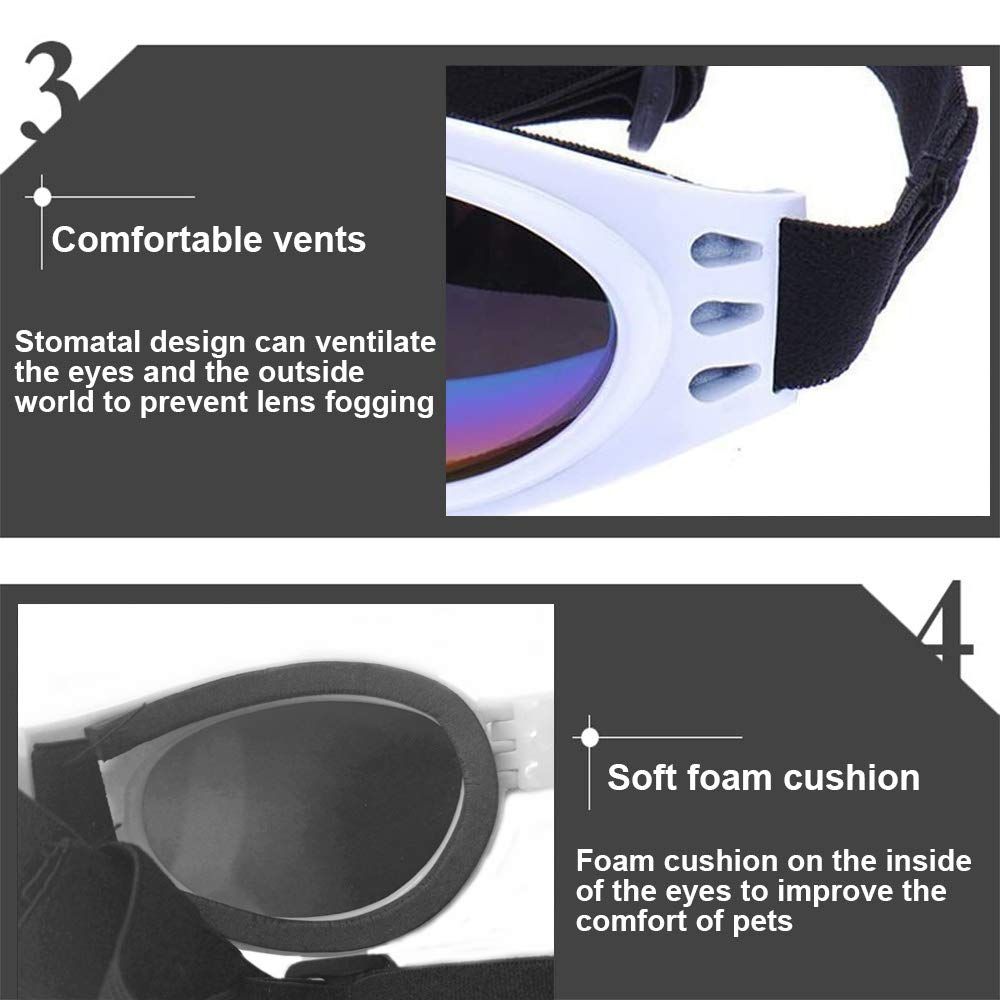 2 Pcs Dog Goggles, Adjustable Strap Dog Goggles Eye wear Protection for Travel view 3