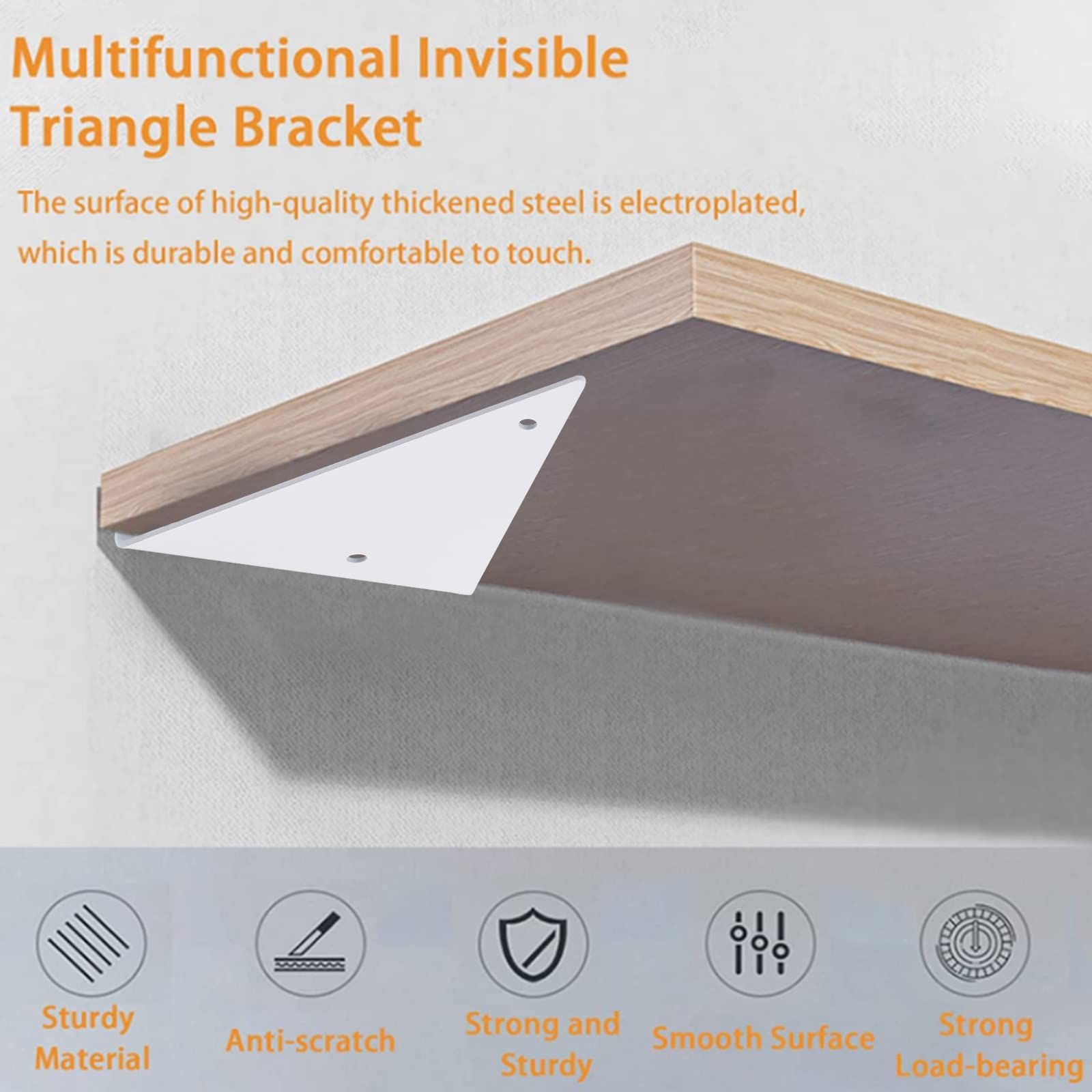 Triangle Shelf Bracket, 2pcs Heavy Duty Triangle Hidden Shelf Bracket,Wall view 2