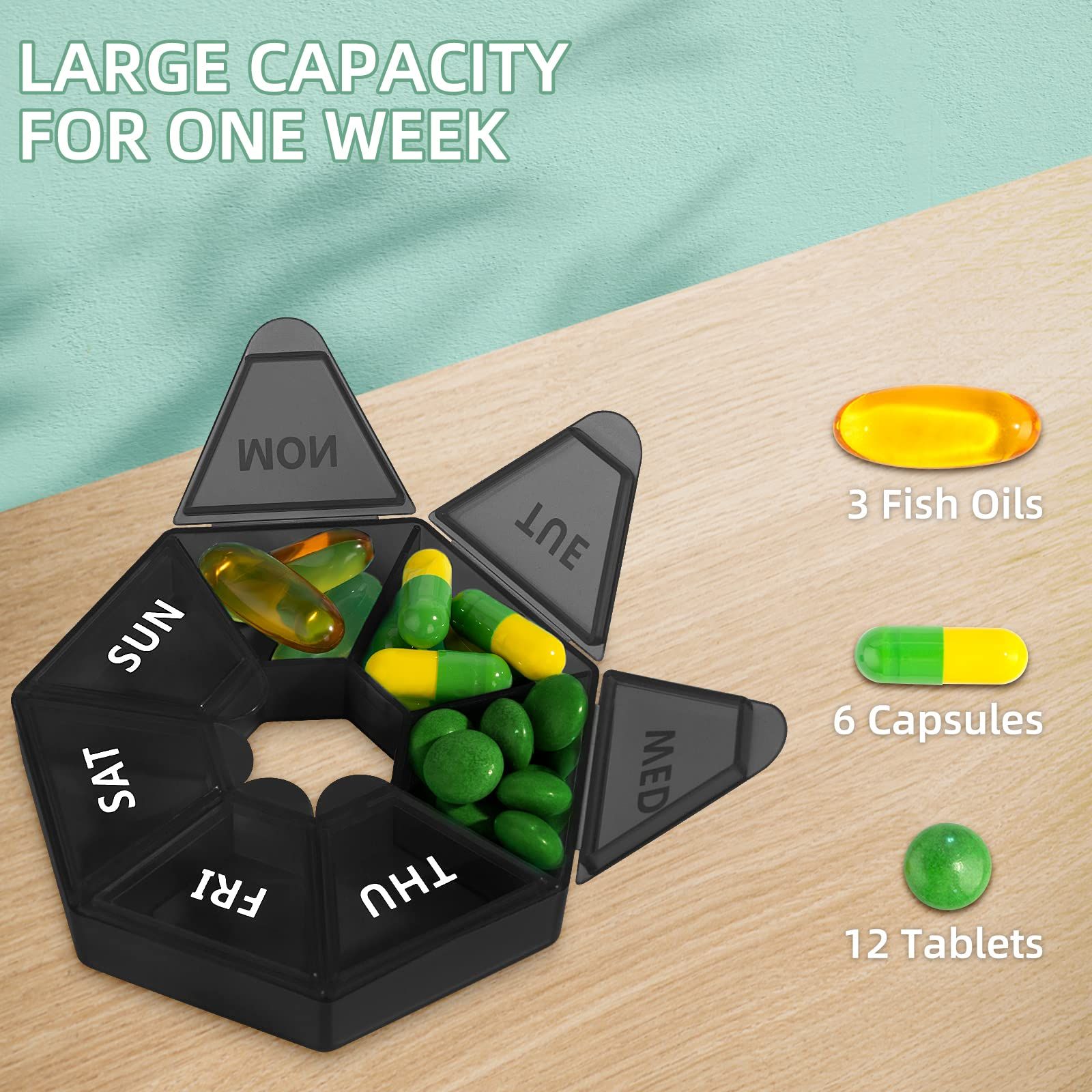 Weekly Pill Organizer, Portable Travel Pill Box Dispenser Medicine case 6 view 2