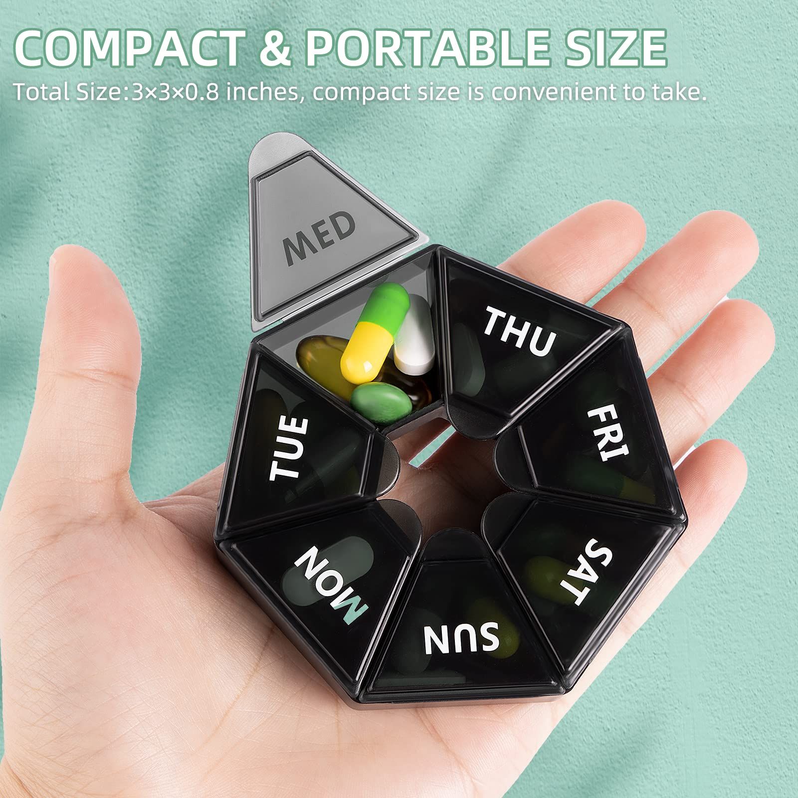 Weekly Pill Organizer, Portable Travel Pill Box Dispenser Medicine case 6 view 5