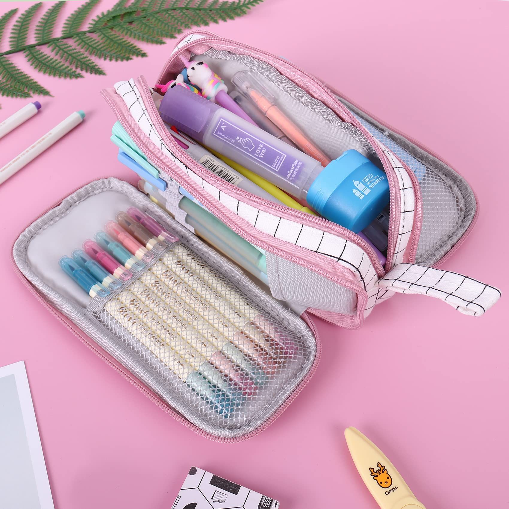 Capacity Pencil Case Pen Pocket Zipper Canvas Storage Bag Student's Pencil view 2