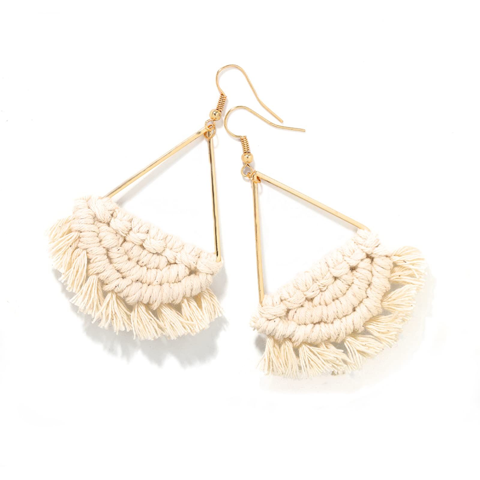 Bohemian Handmade Fan Shape Fringe Tassel Drop Dangle Earrings Fashion Boho view 2