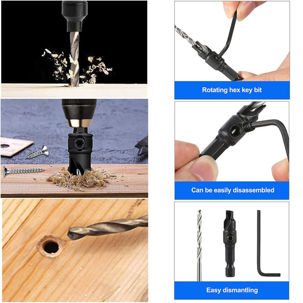 5pcs Wood Countersink Drill Bit Set Hex Shank Quick Change Counter Sinker Pre view 4