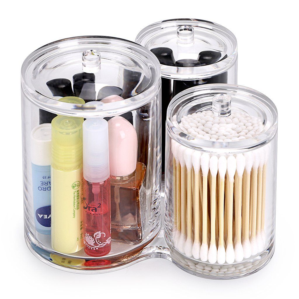 Clear Acrylic Cotton Swab Holder Preminm Quality Round Container Cotton Pad view 2